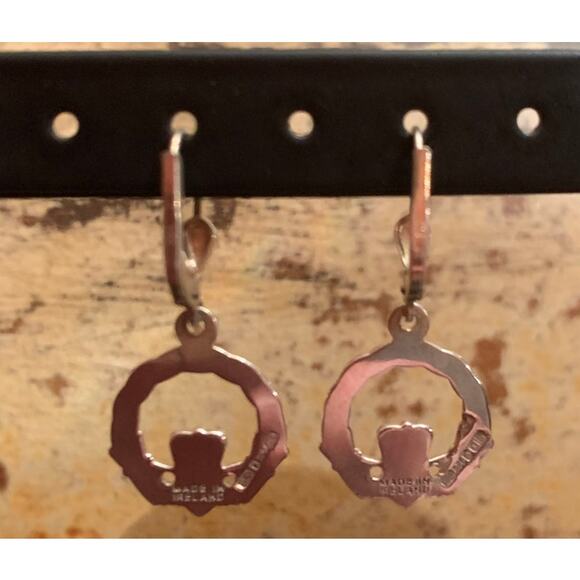 Sterling Silver Claddagh Earrings Made In Ireland - Picture 5 of 5